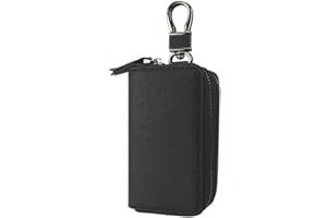 Esdrem Unisex Genuine Leather Key Case Holder Double Zipper Car Keychain Wallet Coin Purse (Black Large)