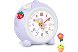 ‎SOCICO SOCICO Analoger Kinder Wecker Mädchen, Einhorn Design, Lautlos, Ohne Ticken Niedlicher Pfirsich Wecker Analog, mit Buntem Licht, Einstellbare Lautstärke (Blasslila)
