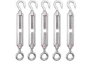 Houdao 5 Pezzi Tenditore Acciaio Inox Tendifilo Stendibiancheria M5 Regolabile con Gancio e Corda per Occhi Ganci per Tende da Sole Esterne per Corda da Arrampicata,Filo di Acciaio, Antenna (M5)