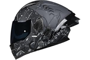 Woljay Casco Da Motociclista Casco Integrale Flip Up Doppia Visiera Integrato Moto Per Adulti Uomini Donne Street Racing Ciclomotore Approvato DOT/ECE (Starry Sky-Smoke Visor,Medium)