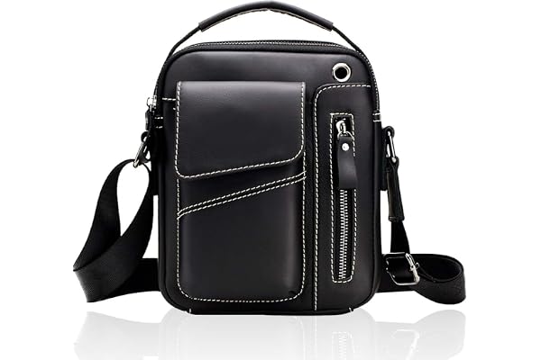 MANNUOSI Homme Sacs Portés épaule Tendance Loisir Cuir Veritable Sac Besace