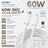 ScHitec 3A 60W Type-C to Lightning Hızlı Data ve Şarj Kablosu 2 Metre Beyaz SX252M