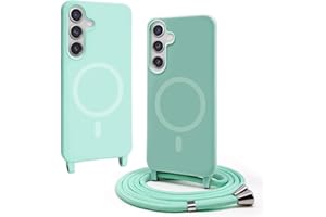 BGHHEU Handykette Hülle kompatibel mit Samsung Galaxy S24 mit Band,Handyhülle Kompatibel mit MagSafe,Abnehmbar Kordel zum Umhängen Silikon Case Magnetische Handyhülle,Mintgrün
