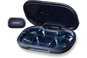 ‎ONTERATE ONTERATE Małe Pudełko na Tabletki, 6 Komorowe Etui na Tabletki do Torebki, Wodoodporny Mini Pojemnik na Tabletki, Organizer na Leki i Witaminy (Niebieski)