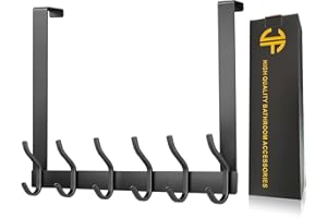 JOLY FANG Porte Manteau pour Porte, Patere de Porte avec 6 Crochets Acier Inoxydable Crochet de Porte pour Chambre à Coucher Salle de Bains Porte de Cuisine (Noir, épaisseur 4,5 cm)