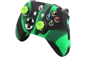 Pandaren® silicone cover skin anti-slip ONLY for Xbox One S / Xbox One X controller x 1(black green) + thumb grips x 2
