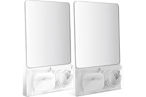 Torolle Magnetic Locker Mirror with Organizer Bag, 6.69" x 5.51" Small Real Glass Mirror with Magnetic Backing for School Locker Household Refrigerator Bathroom Office Cabinet -Grey&White