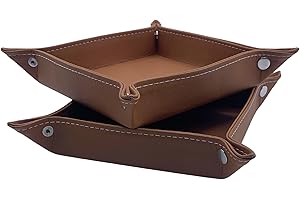 Diko.style® Set 2 Vassoi 18,5 cm Svuotatasche da Ingresso in Pelle PU | Corridoio, Camera da Letto e Scrivania | Vassoio per Gioielli | Camel | Vassoio Organizzatore
