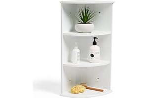 VonHaus Corner Shelf Unit – Wooden 3 Tier Shelving – White Storage Display Unit – Freestanding or Wall Mounted - Shaker Style Design - For Bathroom, Bedroom, Kitchen, Living Room