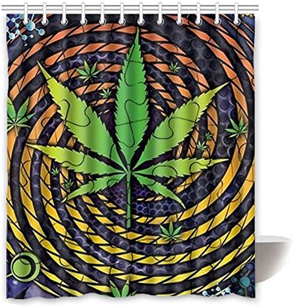 Shower Curtain- 100% Fabric Polyester Shower Curtain- Shower curtains Bathroom Waterproof with 12 Hooks, Marijuana Weed Leaf 66" x 72" Inches