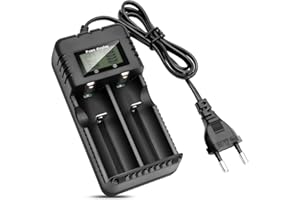 Pixelure Cargador de Batería con LCD, Cargador de Batería Li-Ion de 2 Ranuras con Carga Rápida Inteligente, para una Variedad de Baterías de Iones de Litio 3,7 V 26650/18650/14500/16340 (Small)