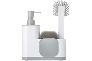 Vigar - Organizador Utensilios de Cocina - 18,5 x 5 x 26 cm - Modelo Flower Power Monobloc - Cepillo, Dispensador Jabón, Estropajo y Espátula - Blanco