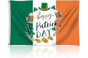 COFLINK Happy St Patrick's Day Irish Flag, 3x5 Feet Vibrant Colors Ireland Flag Banner Print with Coins Shamrock, 2 Brass Eyelets