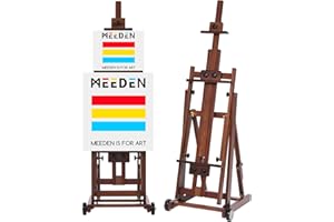 MEEDEN Studio H-Frame Easel -Adjustable Beech Wood Studio Art Easel, Painting Floor Easel Stand, Movable and Tilting Flat Available, Holds Canvas Art up to 77",Walnut