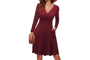 LIAMERHE Mini Robe Femme Col V Chic et Elegant Manches sans/Courtes/Longues Robes A-Line Casual Robe pour Fête Noël Mariage