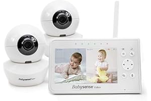 Babysense Moniteur Vidéo pour Bébé, Babyphone avec Écran Divisé 4,3“ et 2 Caméras, Veilleuse Réglable, Conversation Audio Bidirectionnel, Fonction PTZ, Longue Portée, Vision Nocturne, Berceuses