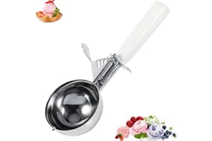 VINGVO Cuchara para Helado, Cuchara para Helado de Acero Inoxidable con Gatillo, Cuchara para Galletas Pequeña Antideslizante con Mango de Plástico para Helado, Albóndigas, puré de (8CM)
