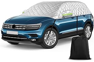ZWPARTS Verdickt Autoabdeckung Ersatz für VW Tiguan LWB Tesla Model Y, Universelle Sonnenfest Hälfte Halbgarage UV Beständige Halbe Auto Abdeckplane Staubdicht Schneefest Outdoor Indoor