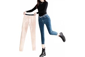 Loalirando Jeans Imbottiti da Donna Pantaloni Invernali a Vita Alta Fitness Jeans Caldo in Tinta Unita Stile Classico Moda Autunnale e Invernale