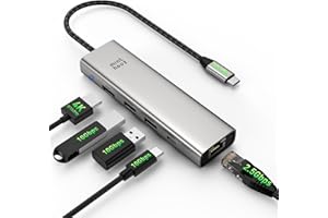 Minthouz USB-C-Hub für Dell, HP Lenovo, 6-in-1-Multiport-Adapter, USB-C-zu-HDMI mit 4K@144Hz, 100 W PD, 2,5G-Ethernet, 2*USB-A- und USB-C-10G-Port-USB-Hub für Windows 7/8/10/11, Mac OS 10.8 oder höher