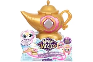 Magic Mixies Lámpara mágica de Genio con Juguete de Peluche Rosa Interactivo de 8 Pulgadas y más de 60 Sonidos y reacciones, realiza los Pasos mágicos para desbloquear un Anillo mágico y revelar una