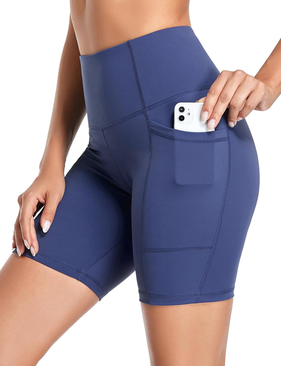 Pantalones cortos de yoga para mujer, con bolsillos altos, para correr, gimnasio, entrenamiento, ciclista, pantalones cortos de compresión