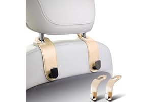 Nayyana Lot de 2 crochets pour appuie-tête de voiture - En cuir - Pour sacs à main et sacs - Accessoires d'organisation de voiture - Crochets d'appui-tête pour sacs à main et sacs - Beige