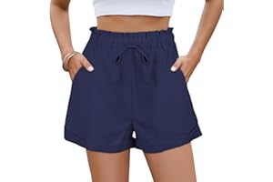 AYESY Short d'été Femme,Pantalon Short Femme Polyester Ete Casual Shorts Féminin avec Poches Patérales et Ceinture élastique pour Voyages Plage Marche