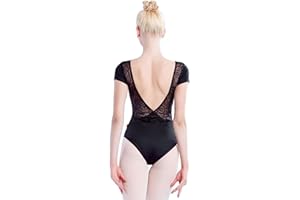 DAYDANCE Ballettanzug für Mädchen und Damen, kurze Ärmel, Spitze, Rücken