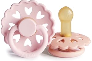 FRIGG Fairytale Latex Pacifier Pack of 2 | Natural Rubber Soother Dummy | BPA-Free | Made in Denmark | Symmetrical Cherry Shaped Nipple (White Lilac/Pretty in Peach), Size 2 (6-18 Months)