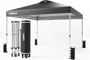 Wiltec Pop Up Pavillon 3 x 3 m grau mit Rädern, Faltpavillon mit „One Push“-Technologie und Gewichtstaschen, Gartenpavillon mit verstellbaren Beinen