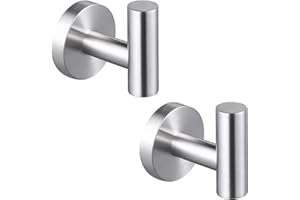 QNIIAED 2 Pcs Bathroom Towel Hook,Screw in Metal Coat Hook brushed Robe Hook SUS 304 Stainless Steel Heavy Duty Door Hanger Towel Robe Clothes Closet Sponges Hook for Bathroom Hotel(Silver)