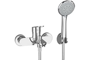 VALAZ Grifo de Ducha y Bañera Negro Mate | Grifo Monomando, Mezclador Agua Fría y Caliente, Ahorro de Agua | Instalación Fácil y Rápida | Grifo Bañera Inoxidable, Cuello Curvo Redondo, Serie Pisuerga