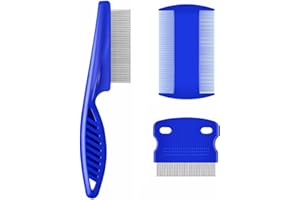 YENLK Flea Lice Comb, Fine-Tooth Stainless Steel Dog Cat Grooming Combs with Rounded Teeth, Double Sided Professional Pet Tear Stain Remover, Dematting Tool for Small, Medium & Large Pets (3 Pcs) Blue
