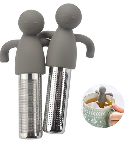 Set 4 Infusori Da T&egrave; A Forma Di Omino - Acciaio Inox, Con Cucchiaio E Pennello, Design Divertente