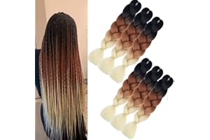 SHANGXIU treccine africane extension bionde,6pcs 24 "Ombre braiding hair kanekalon capelli extension per treccine africane Box Braids Crochet Hair Treccia per Intrecciare i Capelli (nero-marrone-bionda)