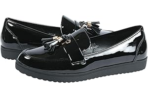 Moelund Girls Black Patent Loafers with Tassel – Slip-On School Shoes with Memory Foam Insole – Comfortable and Stylish Flats for Teens
