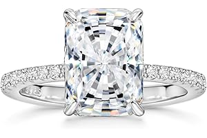 michooyel Anello in argento sterling S925, 4 carati, rettangolare, con zirconi cubici, per donne, fedi nuziali, promesse, anelli di fidanzamento