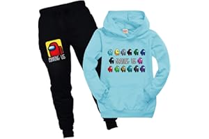 Baonmy Among Us Juego Sudadera con Capucha para niños con Dibujos Animados Pijamas para niños, Sudadera de Manga Larga y Pantalones