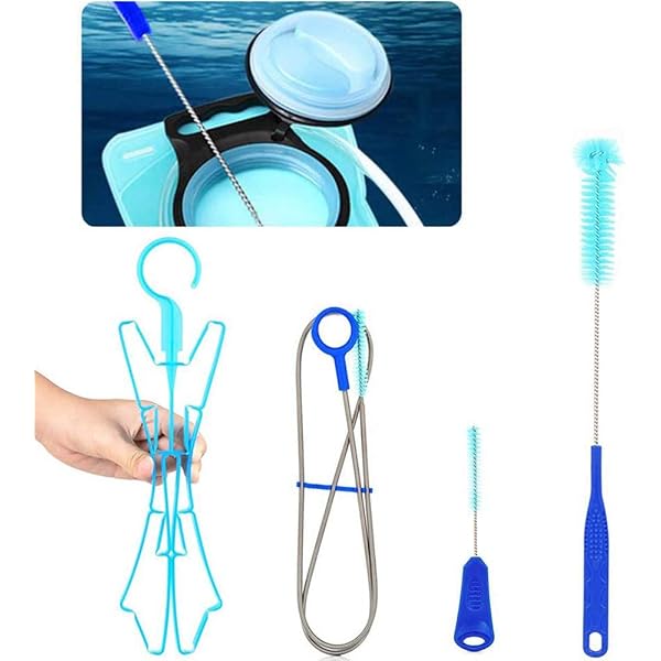 TANNOZHE Ensemble de brosses de Nettoyage pour Poche d'hydratation, kit de Nettoyage 4 en 1 Longue Brosse Flexible pour Tuyau, Petite Brosse pour Valve de Morsure