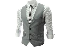 Duohropke Chaleco de traje de negocios para hombre chaleco de negocios ocio boda chaleco cuello en v sin mangas chaqueta estrecha chaleco