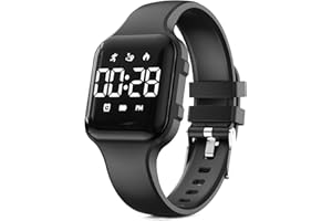 FOCWONY LED Kids Multifunction Steps Counting Watch, Digital Watch, Kids Pedometer Watch, Stopwatch, Alarm Clock, Calories for Women Children Girls Boys (Black)