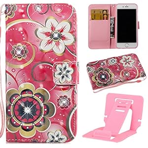 iPhone 6 Plus Hülle,iPhone 6s Plus Glitzer Hülle,Ekakashop Bunt Mandala Muster 3D Bling Shiny Brillant Diamant Funkeln Sternen Star PU Leder Wallet Case Schutzhülle Klapptasche Etui Bookstyle Flip Schale Weichen Silikon Standplatz Fall Hülle Case mit Standfunktion und Karte Halter für Apple iPhone 6 Plus / 6s Plus 5,5 Zoll + 1x Kostenlos Ständer (Farbe zufällig)