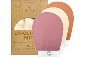 Mirak Naturals 3 Deep Exfoliating Mitts Body Scrub for Soft Skin - Exfoliating Glove & Skin Cleanser Spa Hammam Fake Tan Remover, Double-Sided Deep Exfoliation Scrubbing Mitt, Shower Gloves