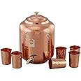 Copper-Master 8 Litre Hammered Copper Water Dispenser (Matka) Container Pot with 6 Pure Copper Glasses Pure Copper and Ayurvedic Health Benefits (8000 ml + 1800 ml)