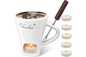 Dongcill Tazza per fonduta di cioccolato, 200 ml, set per fonduta di cioccolato, in ceramica, con forchetta e lumino