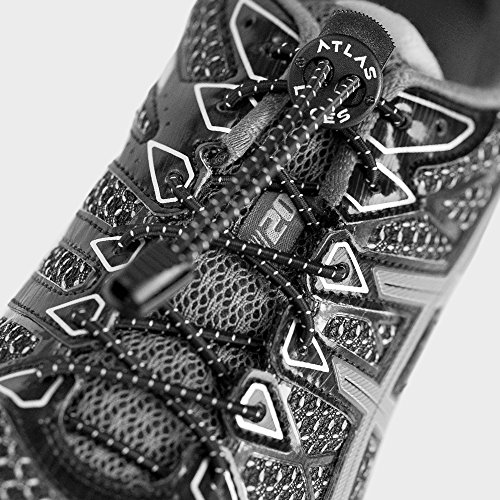 Atlas Laces 3-PACK – Elastische Schnürsenkel m. Schnellschnürsystem – Die perfekten Schuhbänder & Schnellverschluss für Marathon und Triathlon Athleten, Kinder, Senioren, etc. (3 Paar – Schwarz) - 2