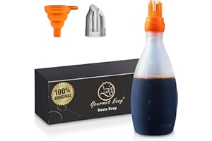 GOURMET EASY Spazzola in silicone per cucinare, Dispenser di olio con pennello, spazzola per olio tutto in uno, spazzola per barbecue, mocio per barbecue, spazzola per salsa, strumenti per grigliare (arancione)
