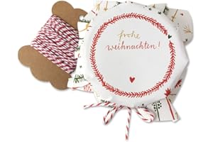 ‎EINE DER GUTEN Colourful Tear-Off Recycled Paper Doilies for Jam and Preserve Jars + 10 m Yarn + Adjustable Rubber Bands with Flowers & Pine Branch Design for Christmas Pack of 25 White