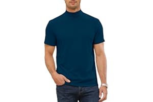 Remxi Men's High Neck T Shirts Short Sleeve Comfy Fit Casual Sports Tee Solid Color Elastic Tops, S-3XL